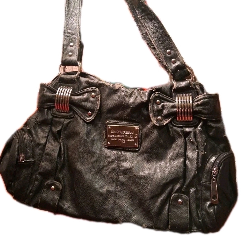 Dolce & Gabbana Grey  Leather Shoulder Bag with Metal Accents